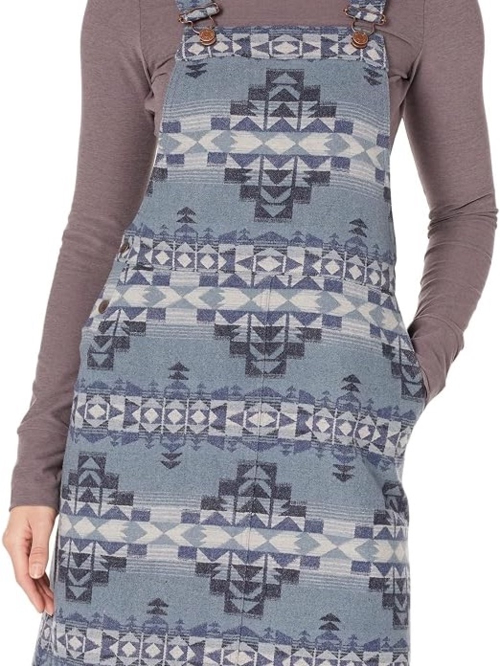 Pendleton Blue and Cream Geo Jacquard Midi Pinafore Dress